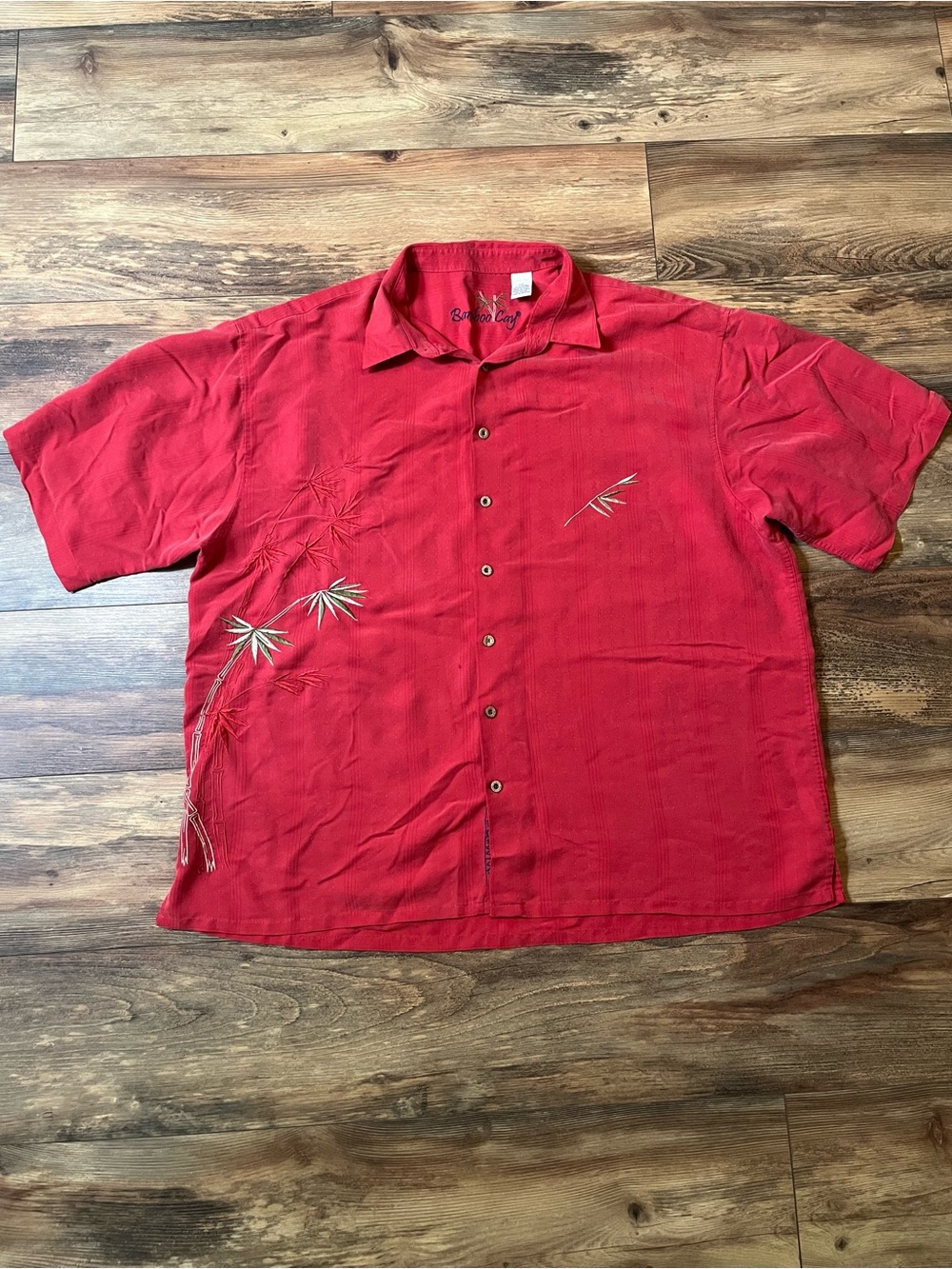 Bamboo Cay Men’s 3XL Red Bamboo Embroidered Camp Shirt Tropical Button Front